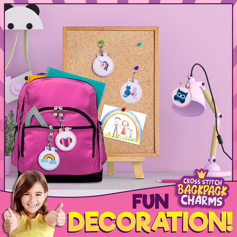 CRAFTILOO Cross Stitch Kits For Beginners. 5 Stamped Cross Stitch Kits for Kids.Needlepoint Kits For Beginners. Embroidery Kit For Kids. Crossstitch Kit For Beginners. Girls cross stitch kit Backpack Charms - Image 5
